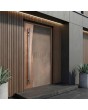 Aluminum hinged door with copper and aged bronze liquid metal