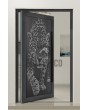 PIVOT G5 - Glass aluminium pivot door with with tiger motif in decorative panel