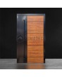 Anthracite aluminum front door with golden oak wooden decor