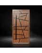 Golden oak modern aluminum front door with black stripes

