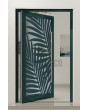 PIVOT G3 - Glass front aluminum pivot door with leaf decorative panel