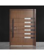 Golden oak aluminium hinged single front door