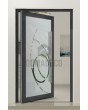 PIVOT Glass S - frosted aluminium pivot door with transparent motif