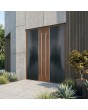 Anthracite double aluminium front door with golden oak wooden decor