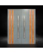 blue grey double aluminium entrance door with wooden decor