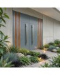 blue grey aluminium entrance door with golden oak wooden decor