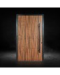 Black aluminum entry door with Walnut High Pressure Laminate