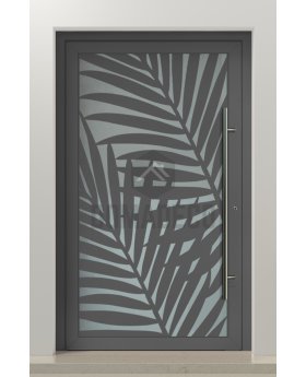 PIVOT G3 - Glass front aluminum pivot door with leaf decorative panel
