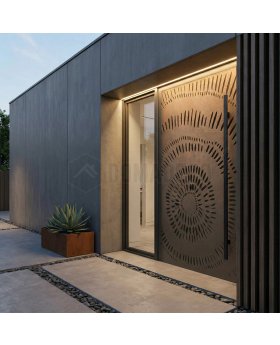 Front door with bronze texture of milled metal