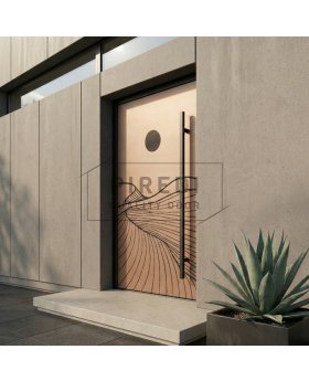 Black Aluminum front door with copper texture of milled metal