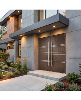 walnut modern double aluminum door