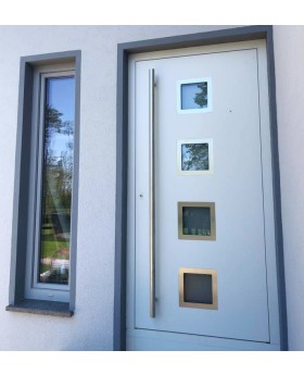 Silver slim frame modern aluminum front door