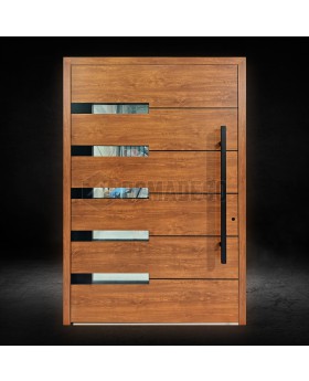 Golden oak aluminium hinged single front door