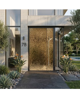 Aluminium hinged door covered with gold stainless steel sheet