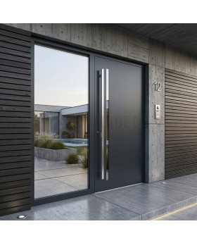 Anthracite aluminum beautiful modern design main door with glass panel