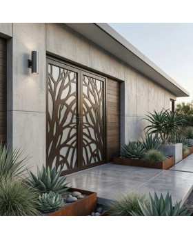 Brown double glass aluminium door with decorative panel