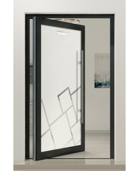 PIVOT Glass S - frosted aluminium pivot door with transparent motif