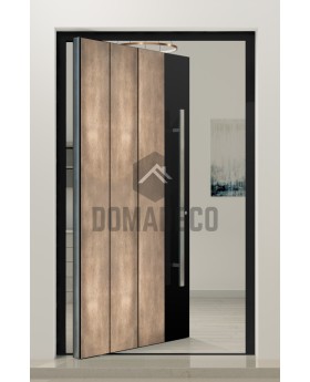 Aluminium pivot entry door with nickel gold texture of milled metal