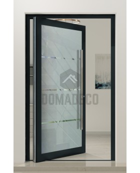 PIVOT Glass S3 - aluminium frosted pivot door with three transparent stripe