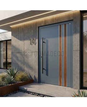 LIM V28 - aluminium entrance door with wooden decor