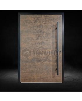 Aluminium pivot door covered with rust sintered quartz