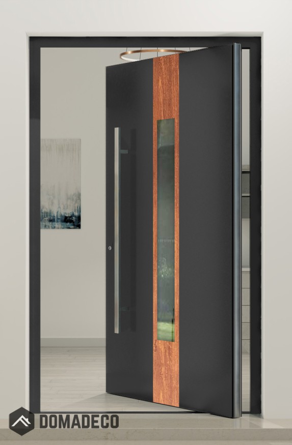 PIVOT V08 - aluminium front door with wooden decor