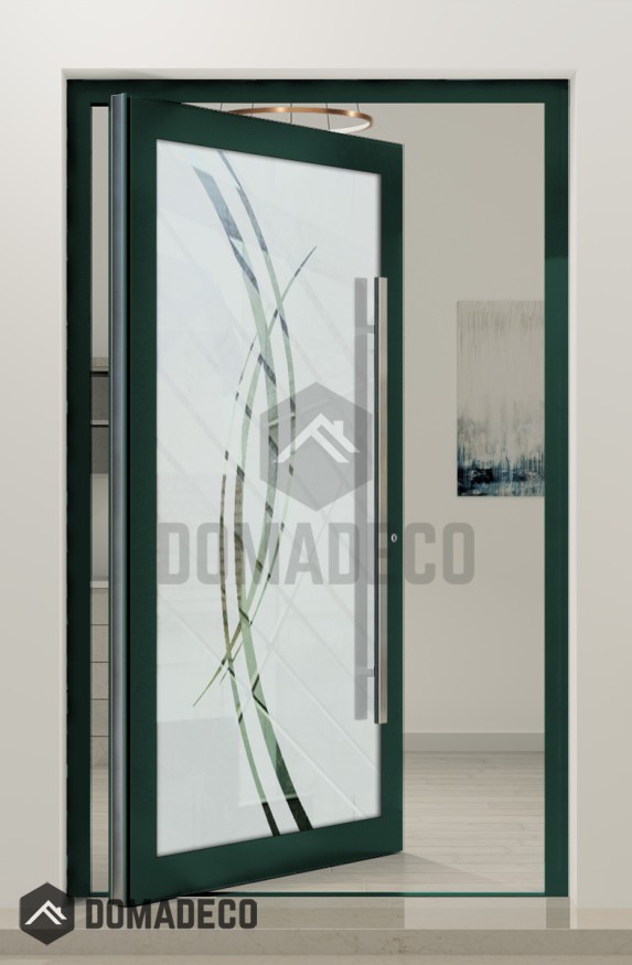 PIVOT Glass S18 - aluminium frosted pivot door with with transparent motif