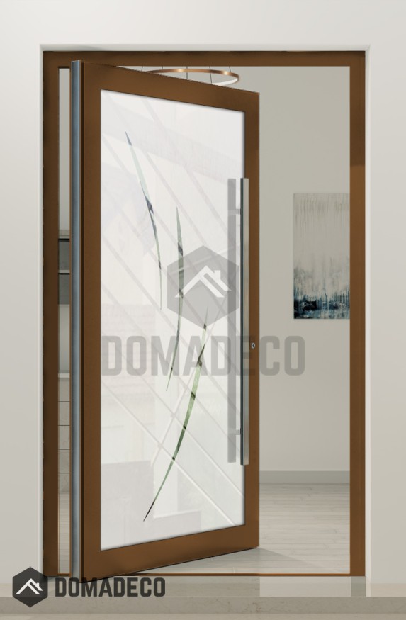 PIVOT Glass S19 - aluminum frosted pivot door with with transparent motif