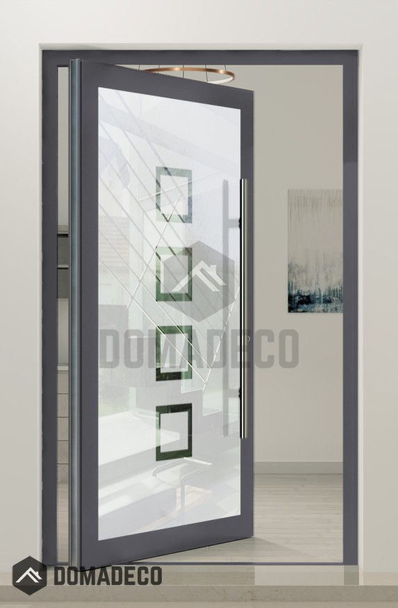 PIVOT Glass S8 - aluminium frosted pivot door with with transparent squares