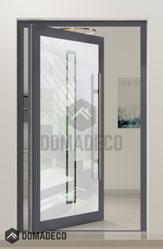 PIVOT Glass S9 - aluminium frosted pivot door with with transparent rectangle